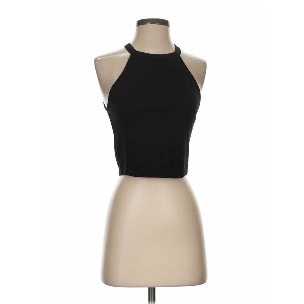 Zara Trafaluc Women's Size Small High Neck Tank Top Black Sleeveless Cropped